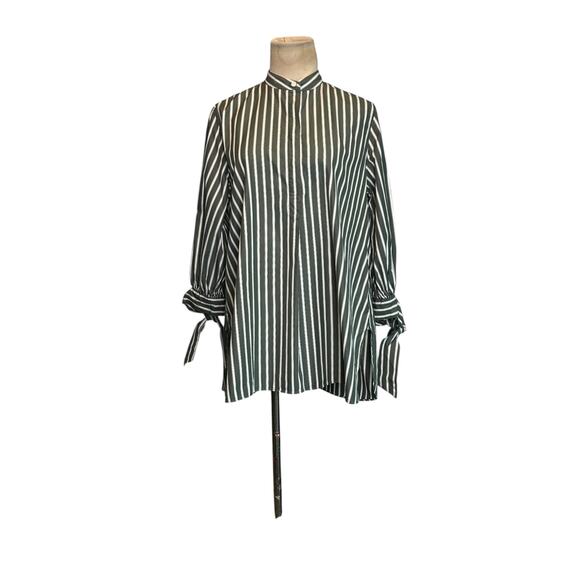 Ann Mashburn white gray stripes 3/4 sleeves tunic blouse size Small - Picture 13 of 15